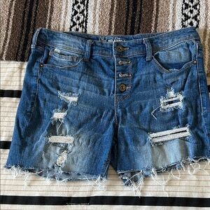 No Boundaries Distressed Blue Denim Button-Front Shorts